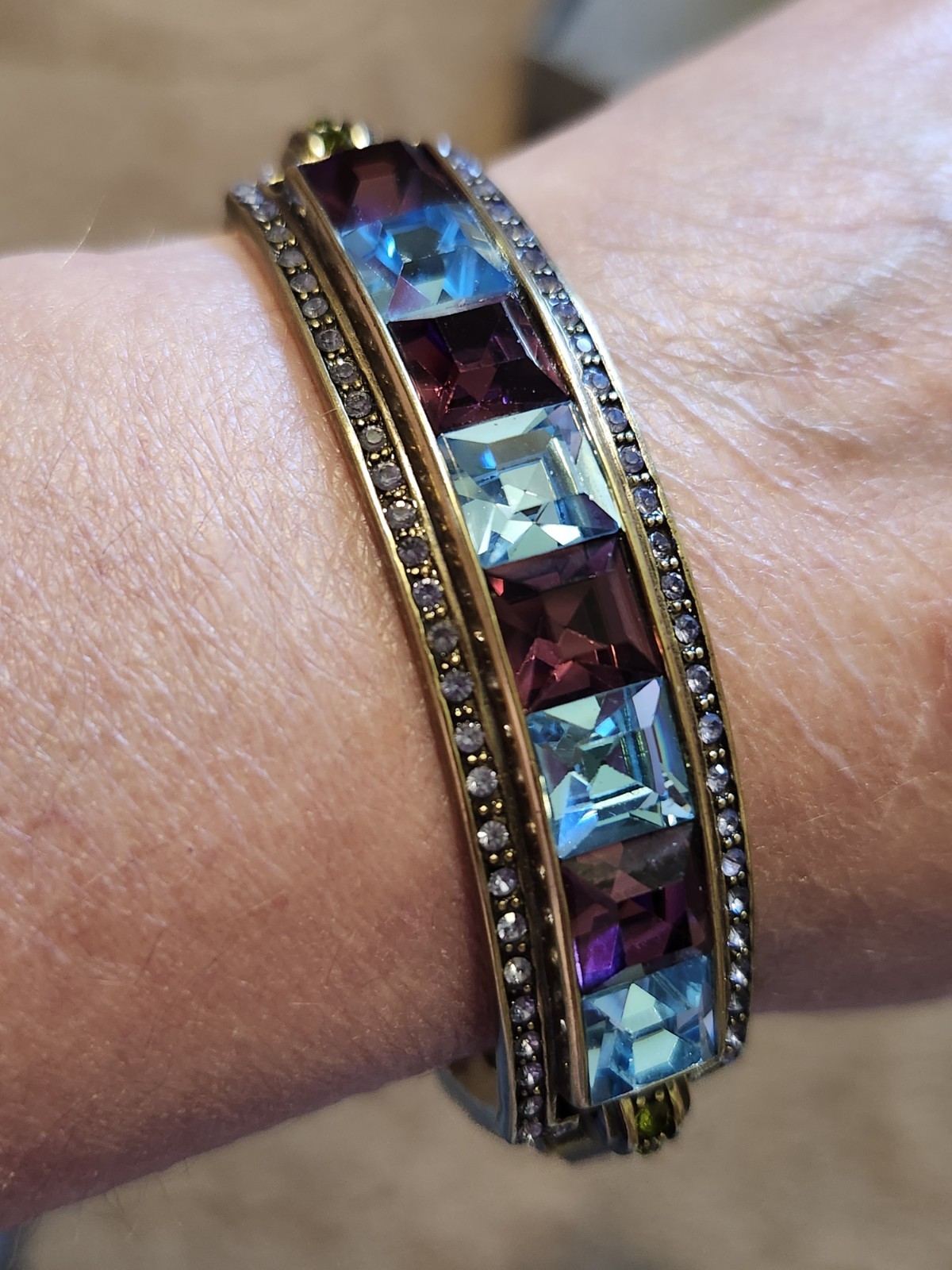 Heidi Daus Purple & Blue Square Crystals Station Statement Bracelet NWOT