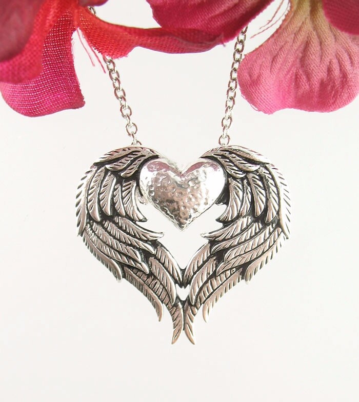 Heart Love Angel Wings Pendant ONLY No CHAIN Guardian Sterling Silver 925 wh058