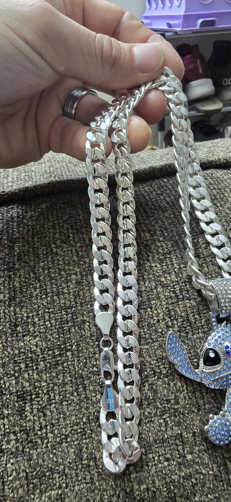 925 Stamped Diamond Cut Cuban With Stitch Pendant