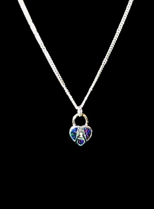 18″ x 1mm Sterling EP Cable Chain w 20mm x 13mm Sterling Fire Opal Heart Pendant