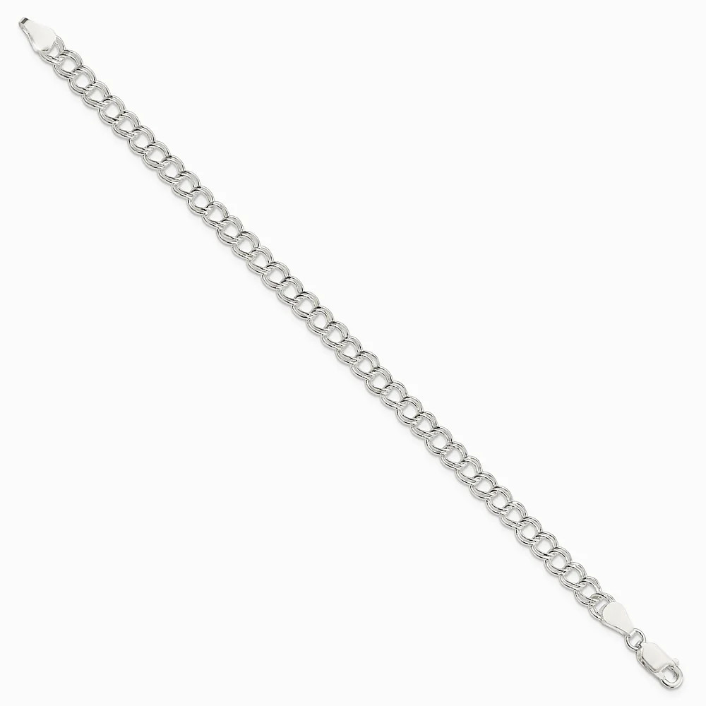 Sterling Silver 5.25mm Solid Double Link Charm Bracelet
