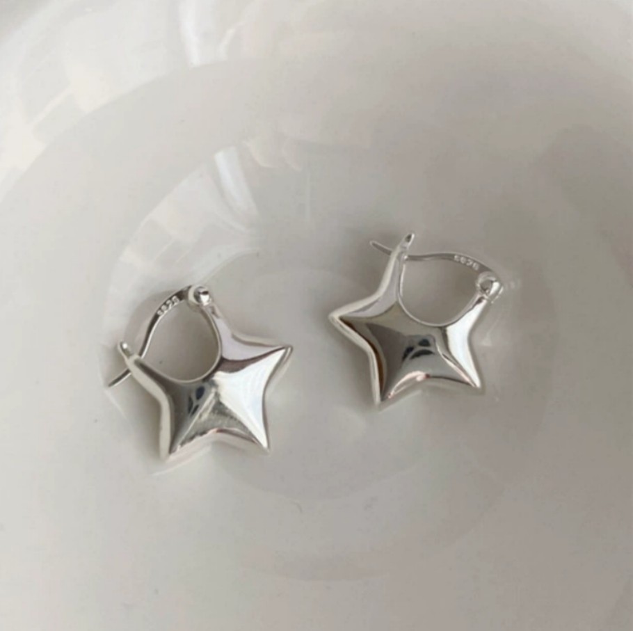 Bright 3D Star Silver Plated Alloy Fashion Versatile Snap Drop Earrings