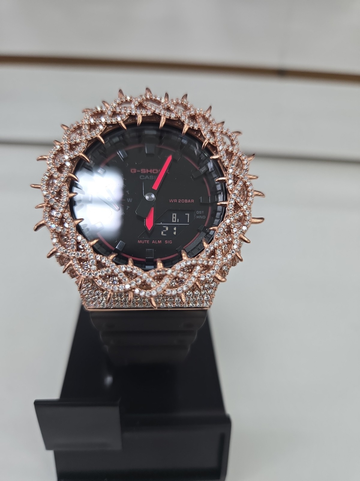 Moissanite G Shock Watch Casio 2100 Smoky Color Band Rose/Silver Color Bezel New