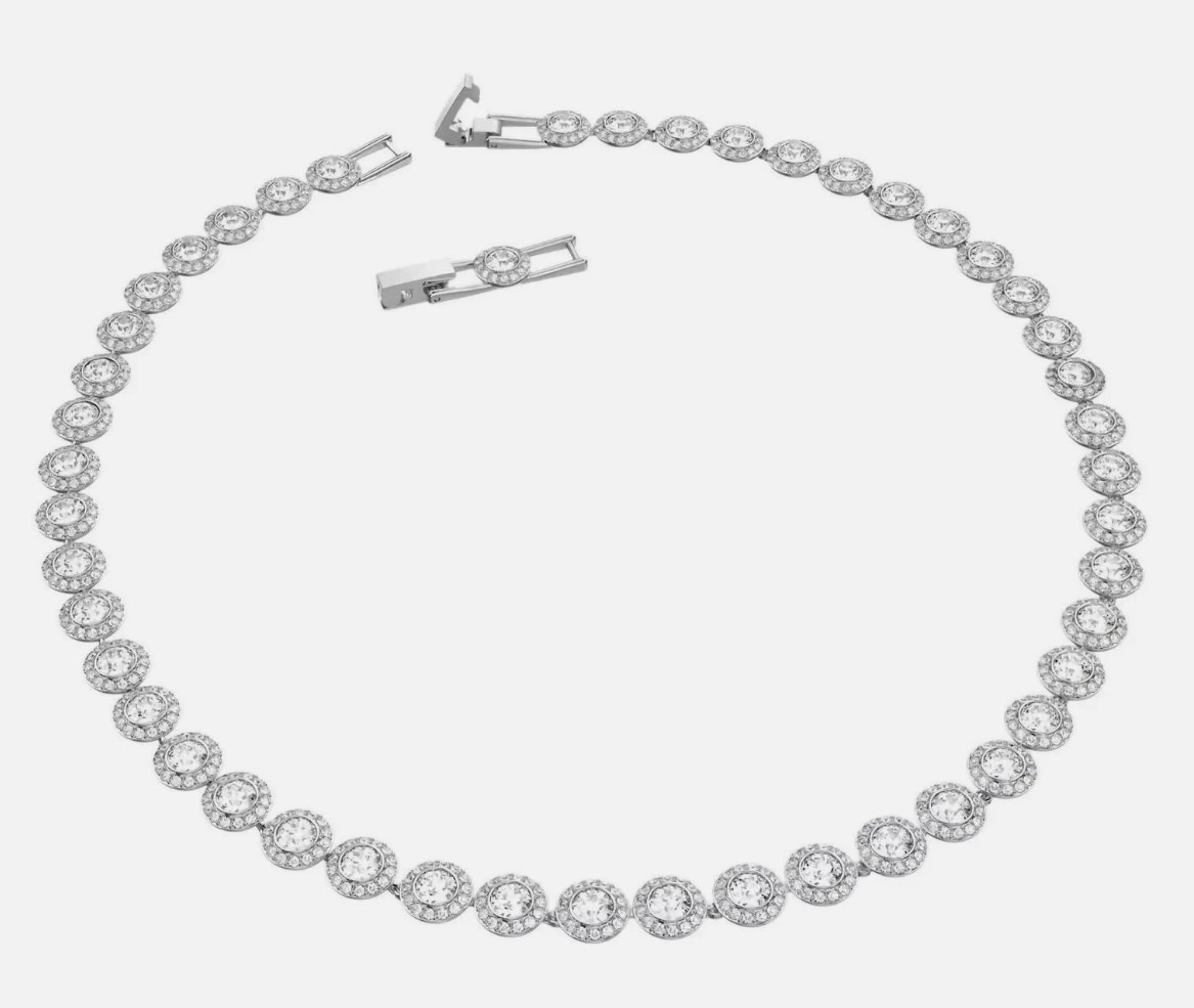 Swarovski Women’s Una Angelic Halo Tennis Necklace 14 7/8″ Rhodium Crystal White