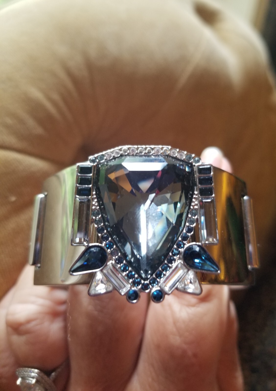 Swarovski Palladium Shogun Plated Bracelet Bangle Smokey Blue White Vintage
