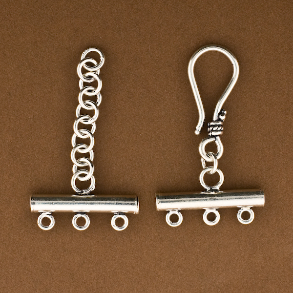 Sterling Silver Multi Strand Clasp. 3 row Connector with Extension. TG1999