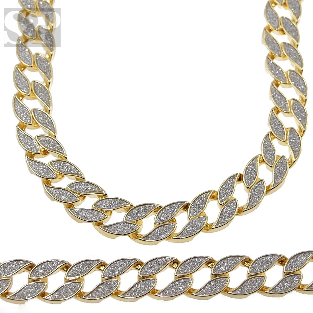 Sand Blast Bling 18mm 30″ Miami Cuban link Chain & 18mm 8.5″ Bracelet Combo Set