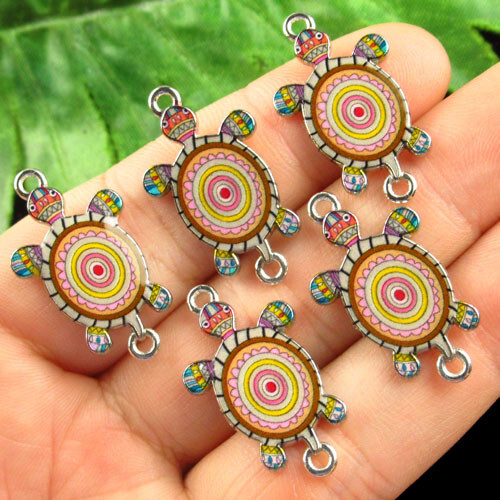15Pcs Tibetan silver Enamel Brown Tortoise Connector Pendant Bead 3157PJ