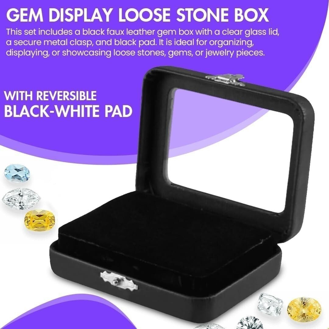Novel Box Black Leatherette Glass Top Gem Box Loose Stone Jewelry Case Display