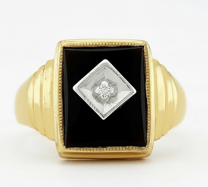 GENUINE BLACK ONYX & DIAMOND RING 10K GOLD – New With Tag