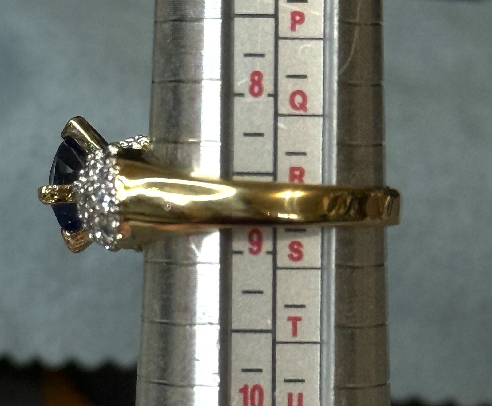 Vintage Signed LIND 14K HGE Blue Sapphire CZ Cluster Cocktail Ring Size 8.75