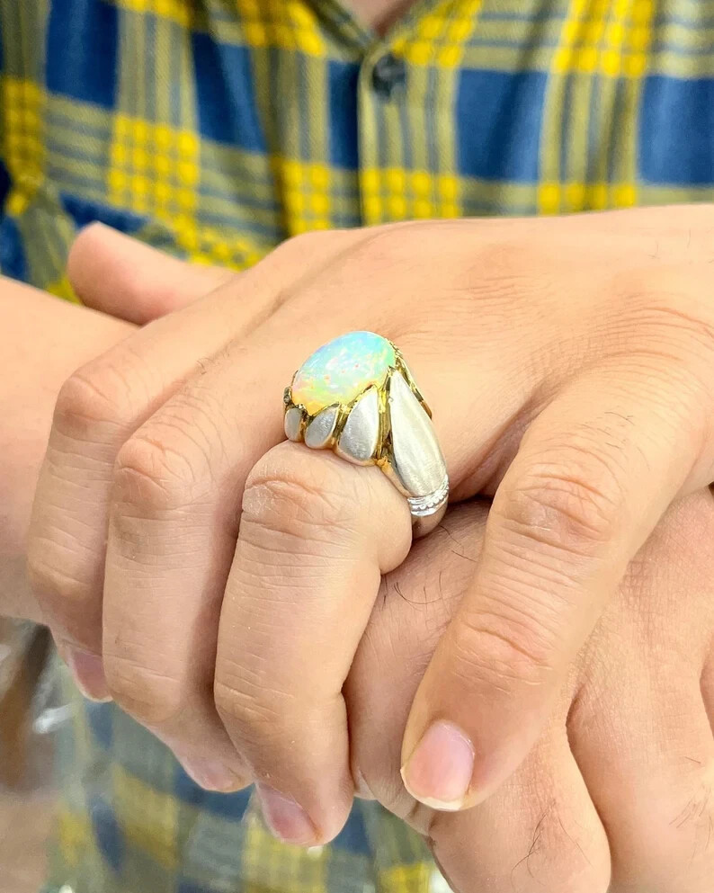 Ethiopian Opal Ring Silver Opal Ring, 4k Gold Opal Engagement Ring,