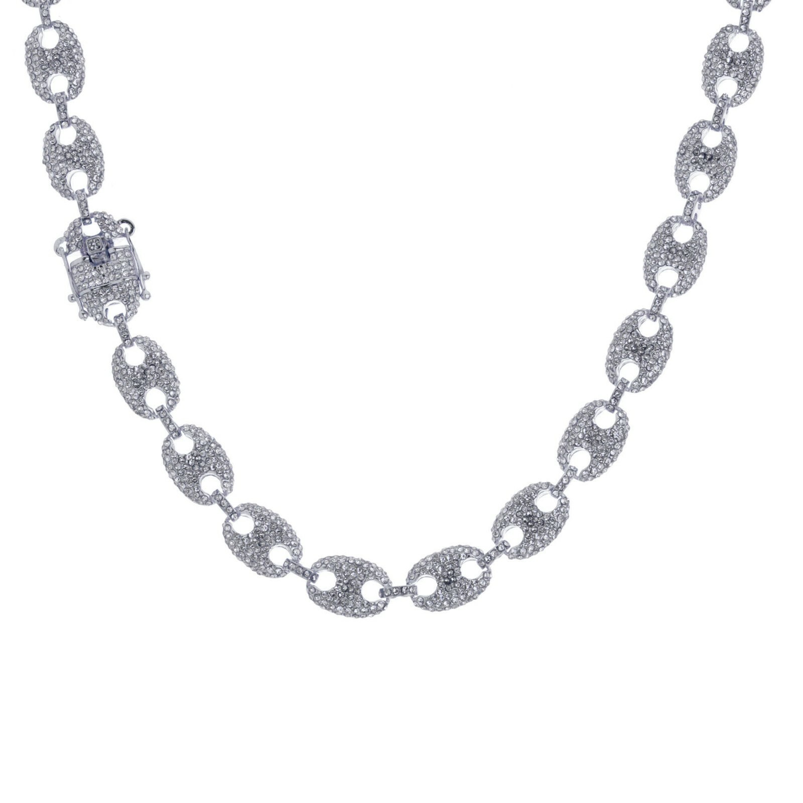 Iced Hip Hop Clustered Gucci Link Silver Chain Necklace 13 mm 16″-24″ CSN 313 S