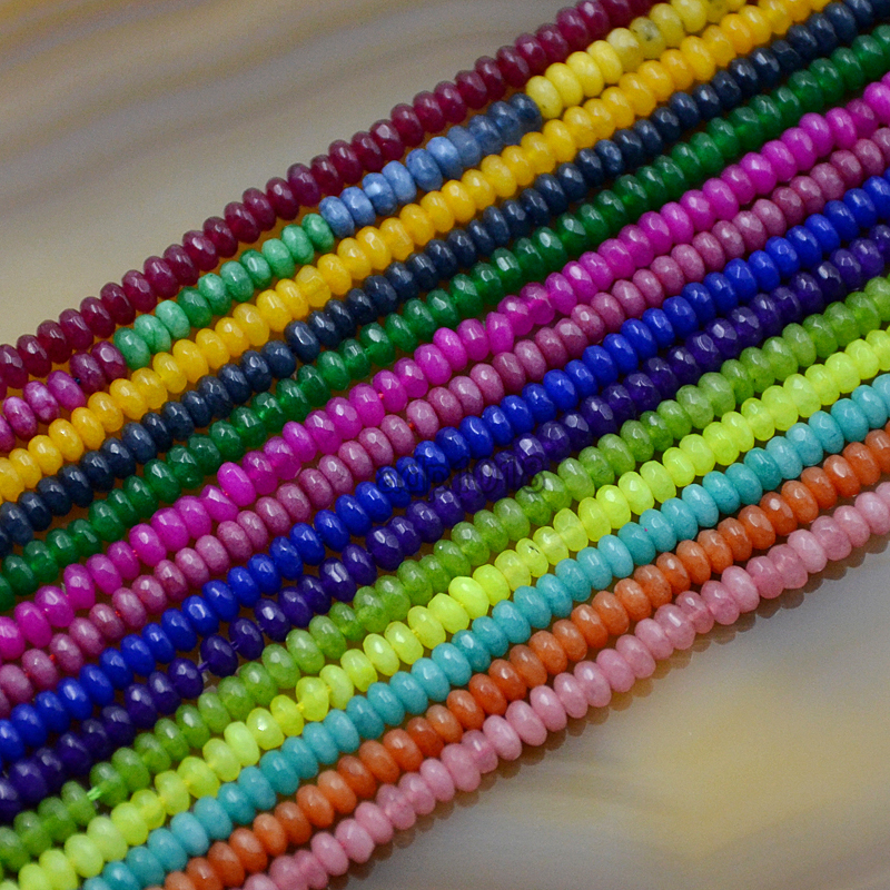 2x4mm Faceted Jade Roundelle Gemstone Loose Beads 16″
