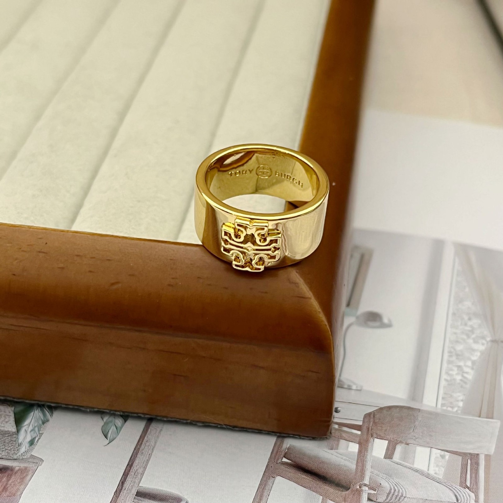 Gold Ring Size 8 – Tory Burch TB Logo Design