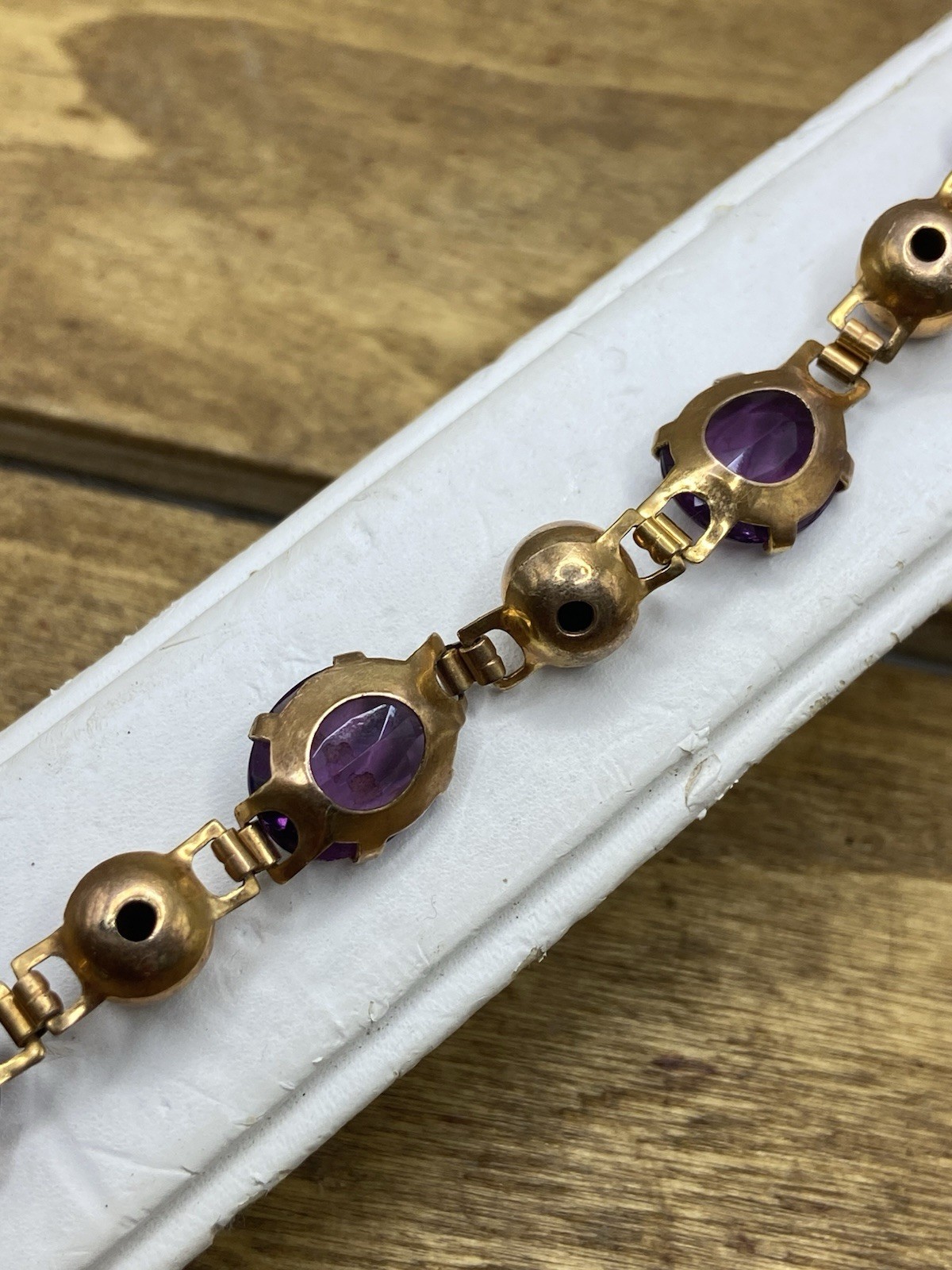 Vintage 1950s Bal-Ron Signed 12k GF Purple Czech Glass Bracelet 6.5”