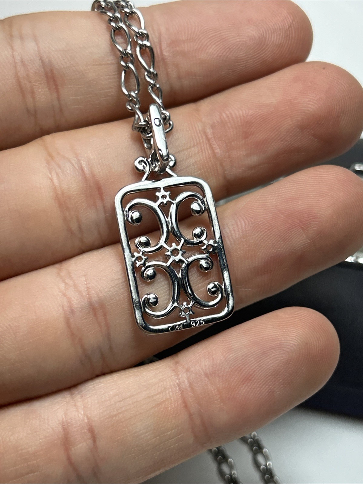 Monica Rich Kosann Sterling Silver Rectangular Gate Sapphire Locket Necklace