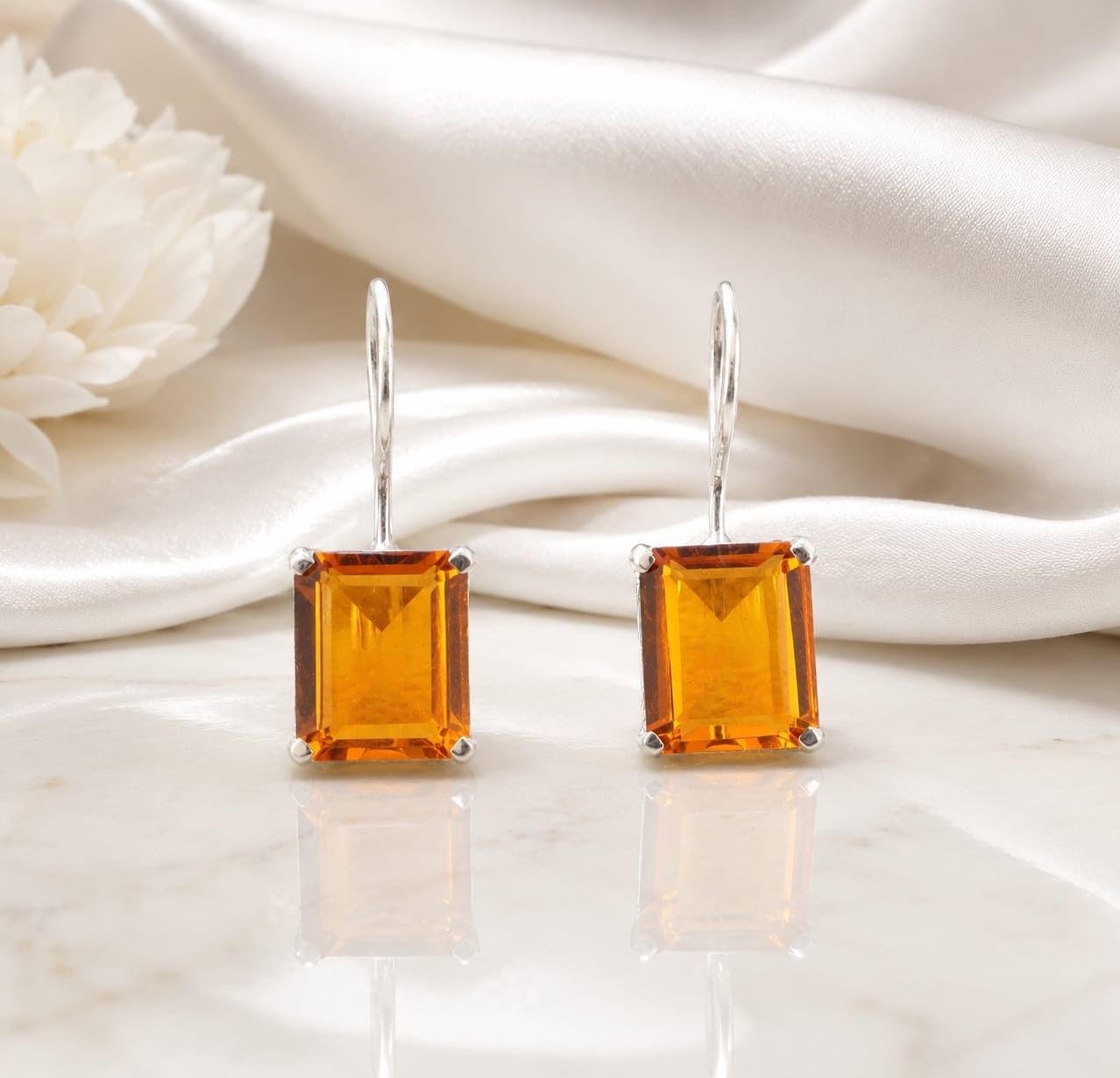 Citrine Ractangle Gemstone 925 Sterling Silver Handmade Earring Gift For Mom.