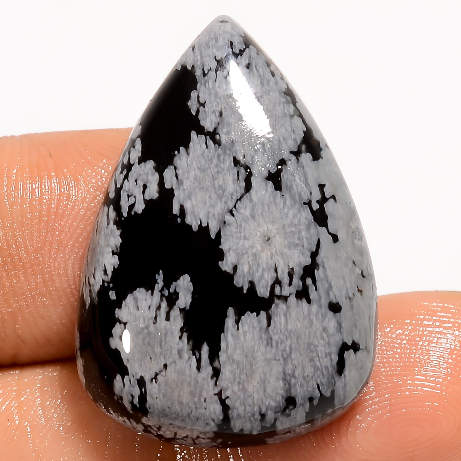 100% Natural Snowflake Obsidian Pear Cabochon Gemstone 25.5 Ct 27X19X7mm EE51663