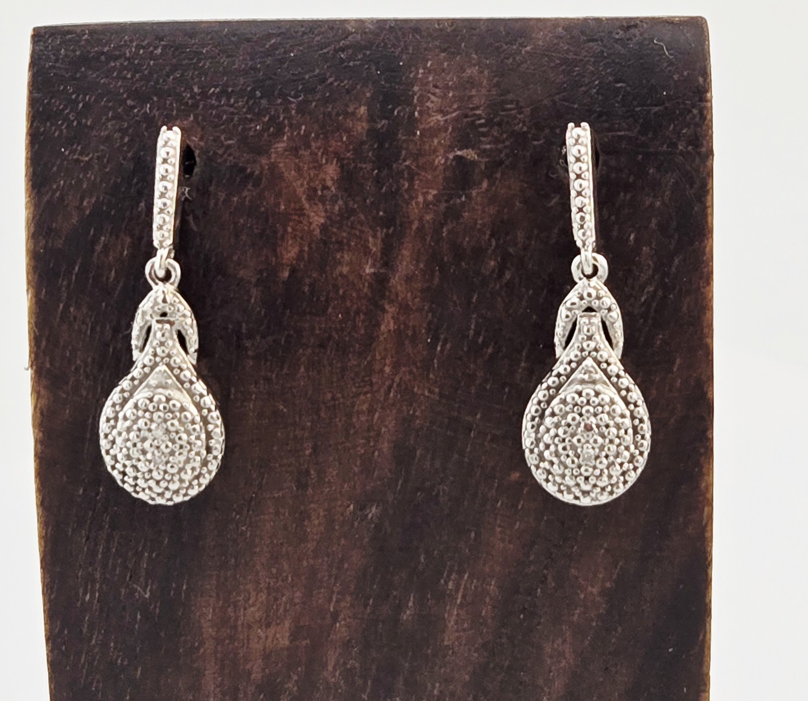 D’Joy Diamond Inlay Sterling Silver Teardrop Post Dangle Earrings – 3.0g