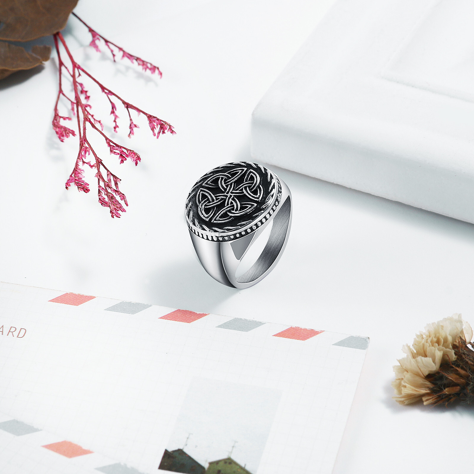 Mens Stainless Steel Celtic Knot Wedding Engagement Band Signet Ring Size 8-13