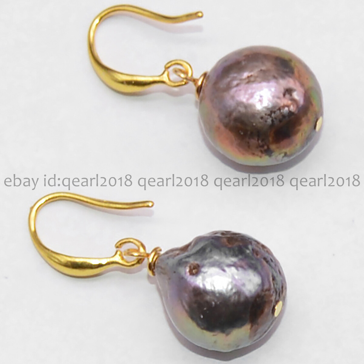 Huge 12-14mm Real Natural South Sea Baroque Black Edison Pearl Dangle Earrings