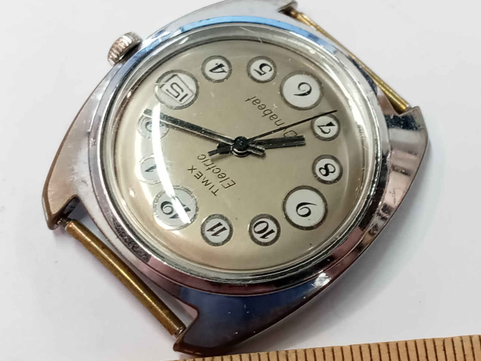 Vintage 1970s Timex Electric Dynabeat Telephone Dial Date Cushion Not Running
