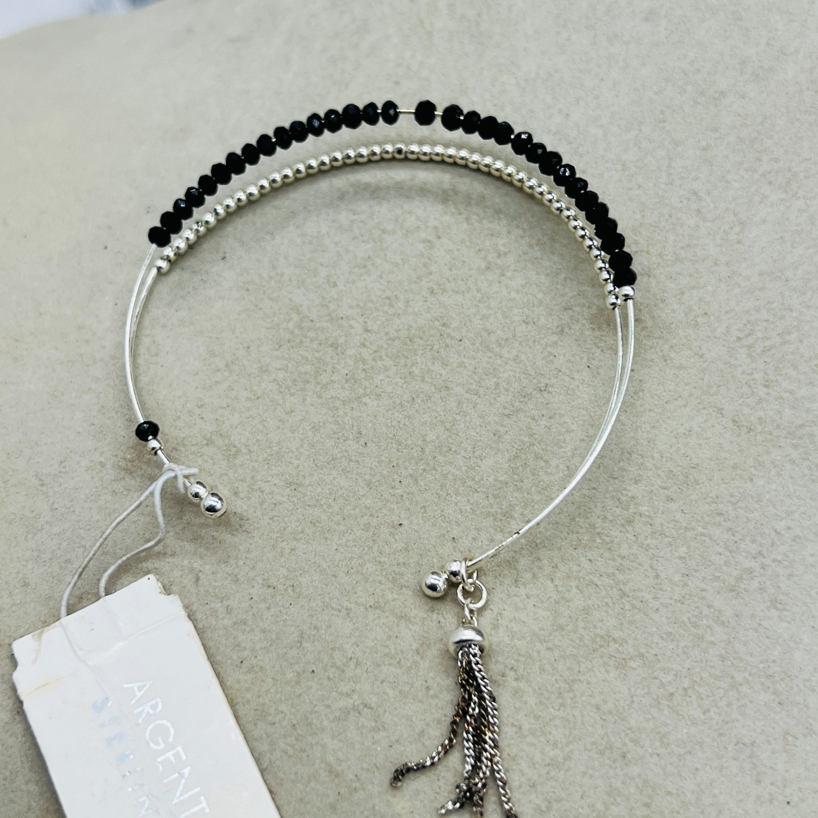 Argento Vivo Sterling Silver 925 Open Cuff Beaded Bracelet Tassel Charm NWT