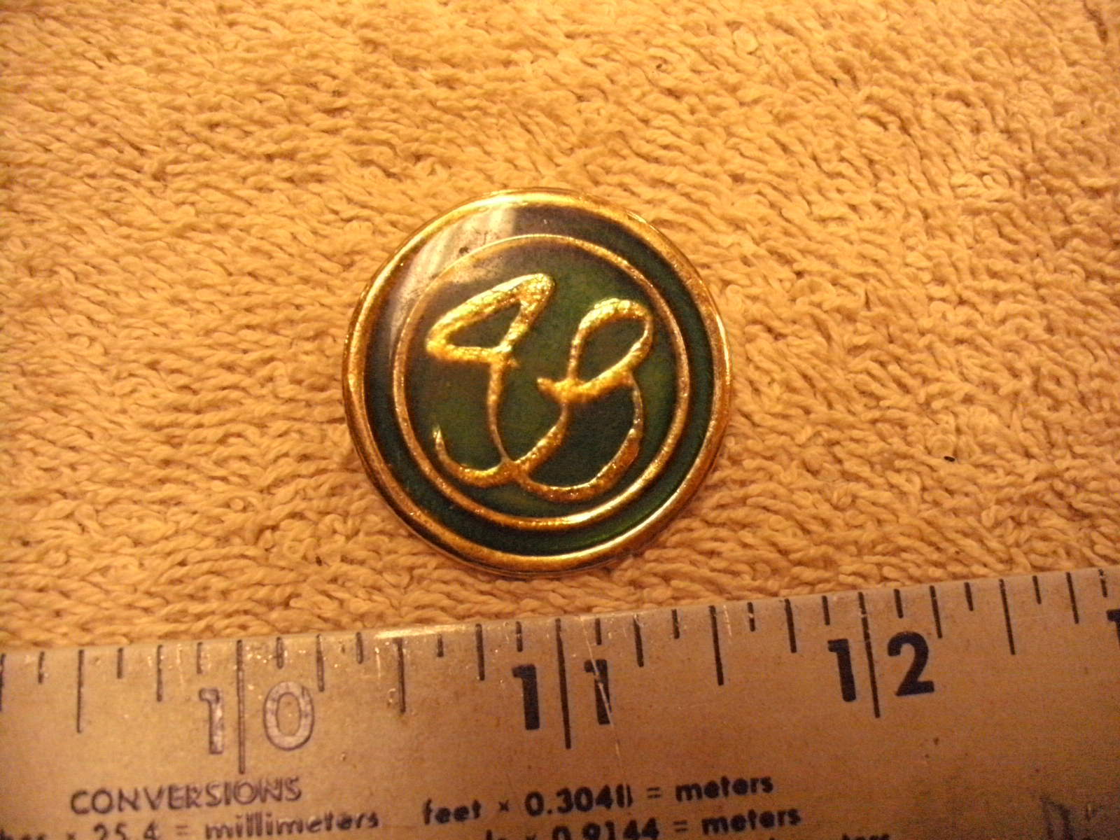 Vintage Uknown Pin / Brooche With AB or 4B on Green Background No Markings