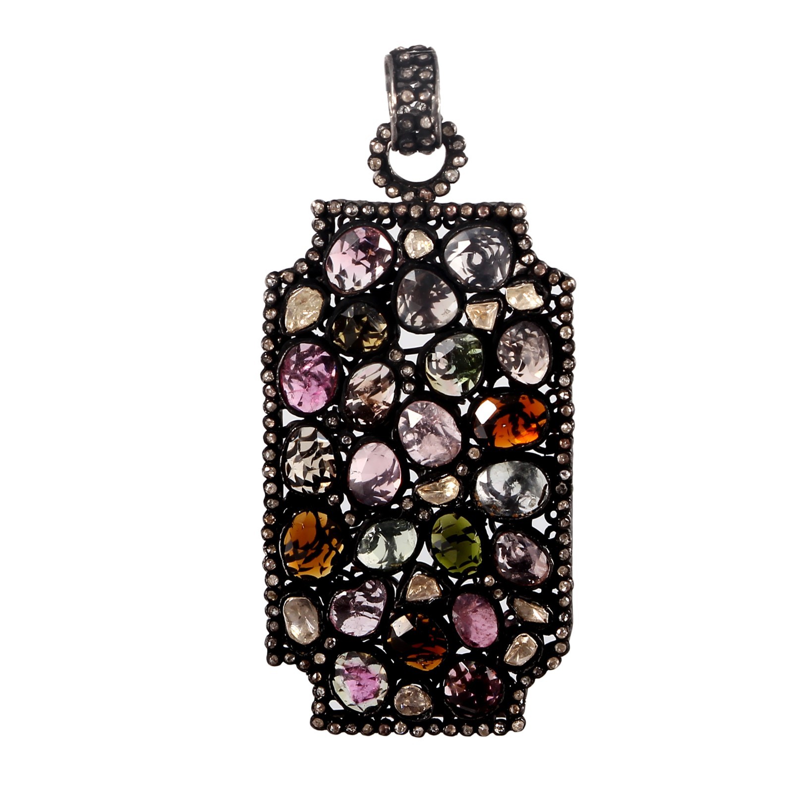 Natural Kyanite & Rose Cut Diamond Pendant Necklace 925 Sterling Silver Handmade
