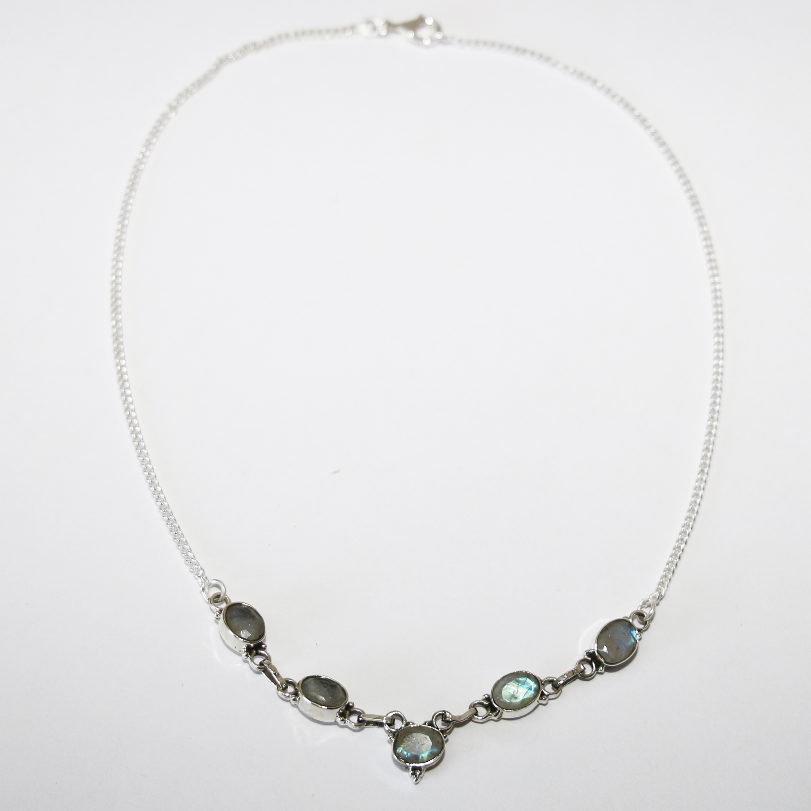 Moonstone necklace silver 925 chain necklace white blue shimmer cutstone ts