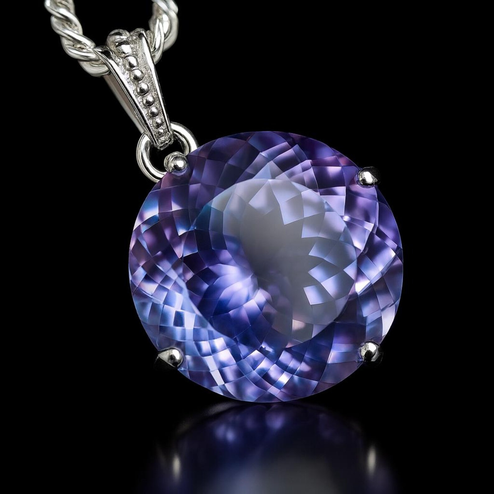 Certified 24 Ct Round Cut Natural Alexandrite Pendant 925 Silver Loose Gemstone