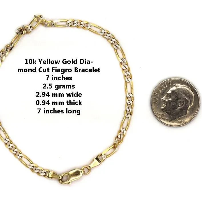 10k Yellow Gold Diamond Cut Fiagro Bracelet 7 inches