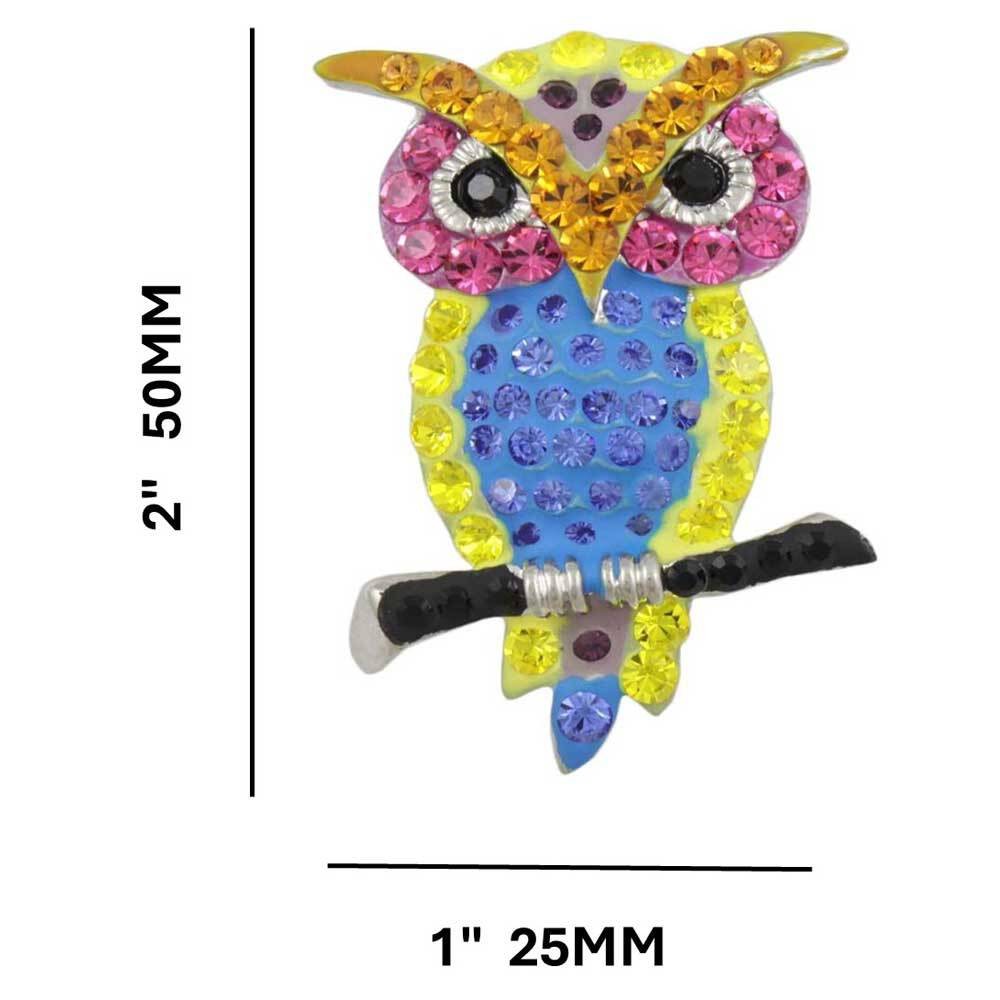 Yellow Pink and Blue Colorful Crystal Owl Pin – PRB510