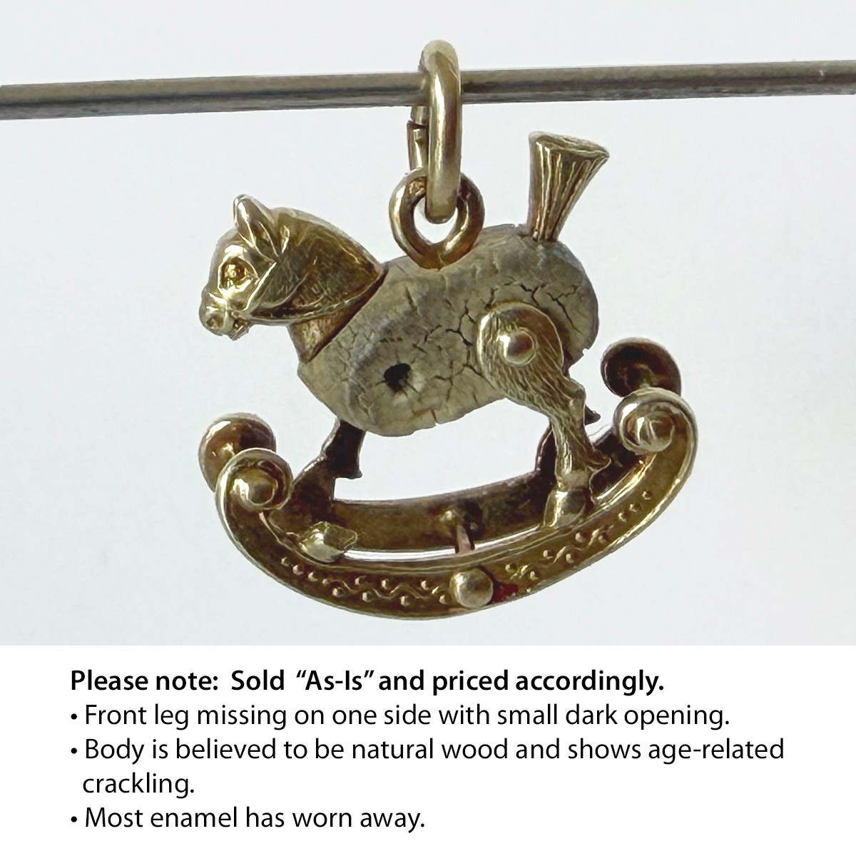 Vintage 1930s 14K Gold ROCKING HORSE CHARM w/ Wood Body & Enamel – AS IS – 0.82g