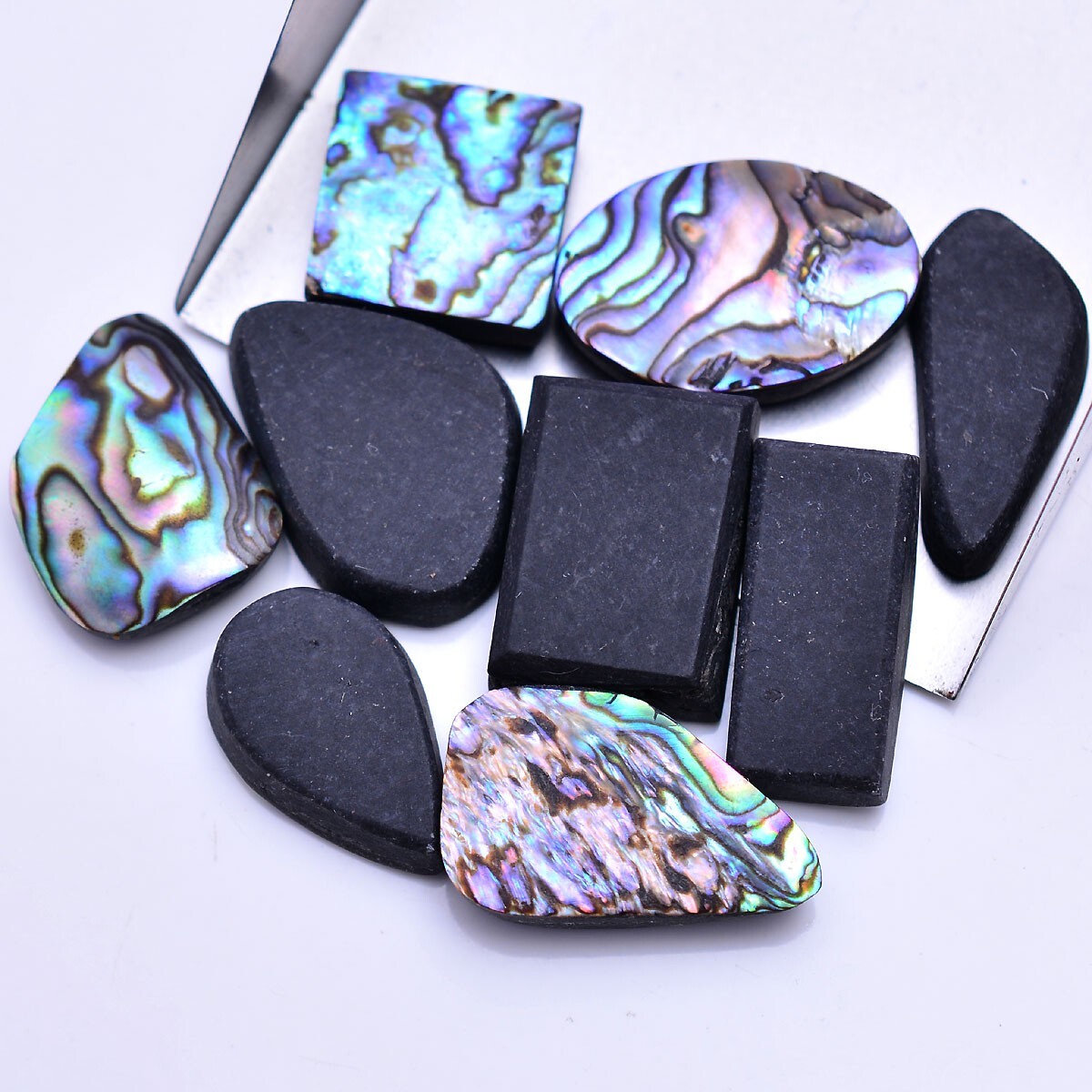 9 Pcs Natural Abalone Shells Rainbow Fire 15.79mm-23.80mm Cabochon Gemstones Lot