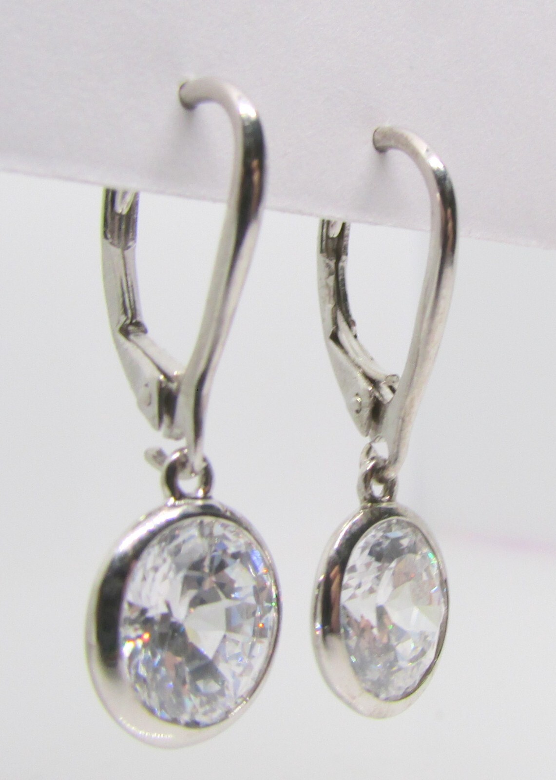 925 STERLING SILVER ROUND CUBIC ZIRCONIA DROP PIERCED EARRINGS 25X10MM ~3.0G