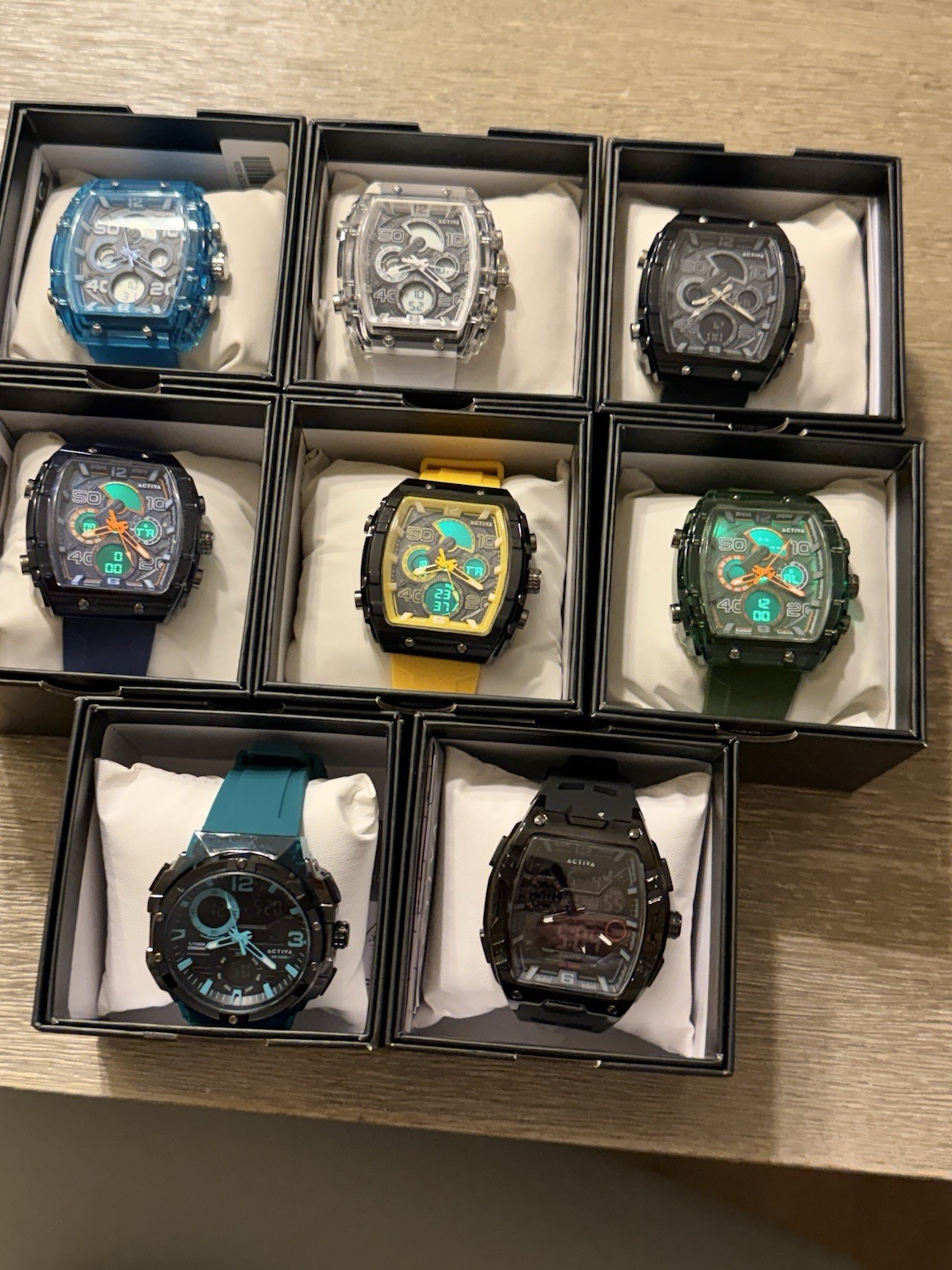 ACTIVA Unisex Adults Wristwatch Lot of 8 Boxed, Assorted Colors