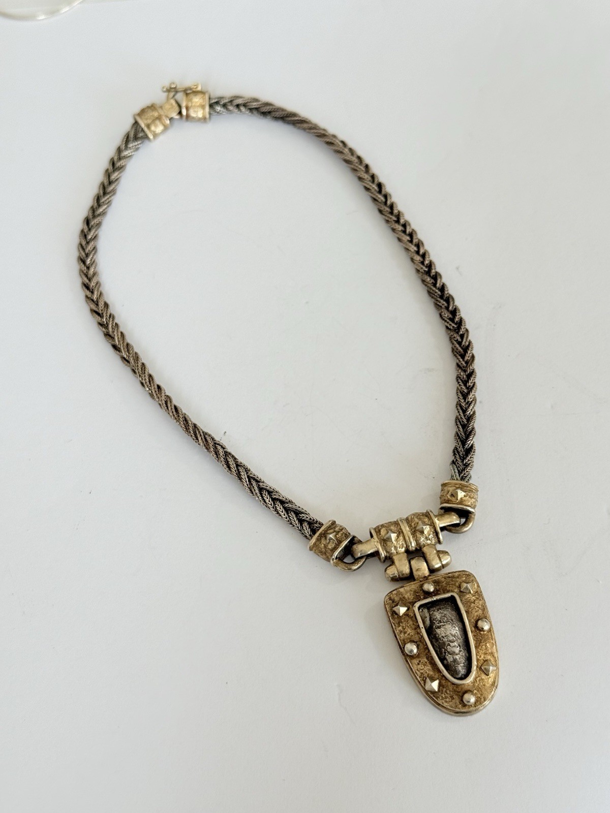 VINTAGE ANATOLI STERLING SILVER GOLD GILT BRAIDED LINK CHAIN NECKLACE 45-GRAMS