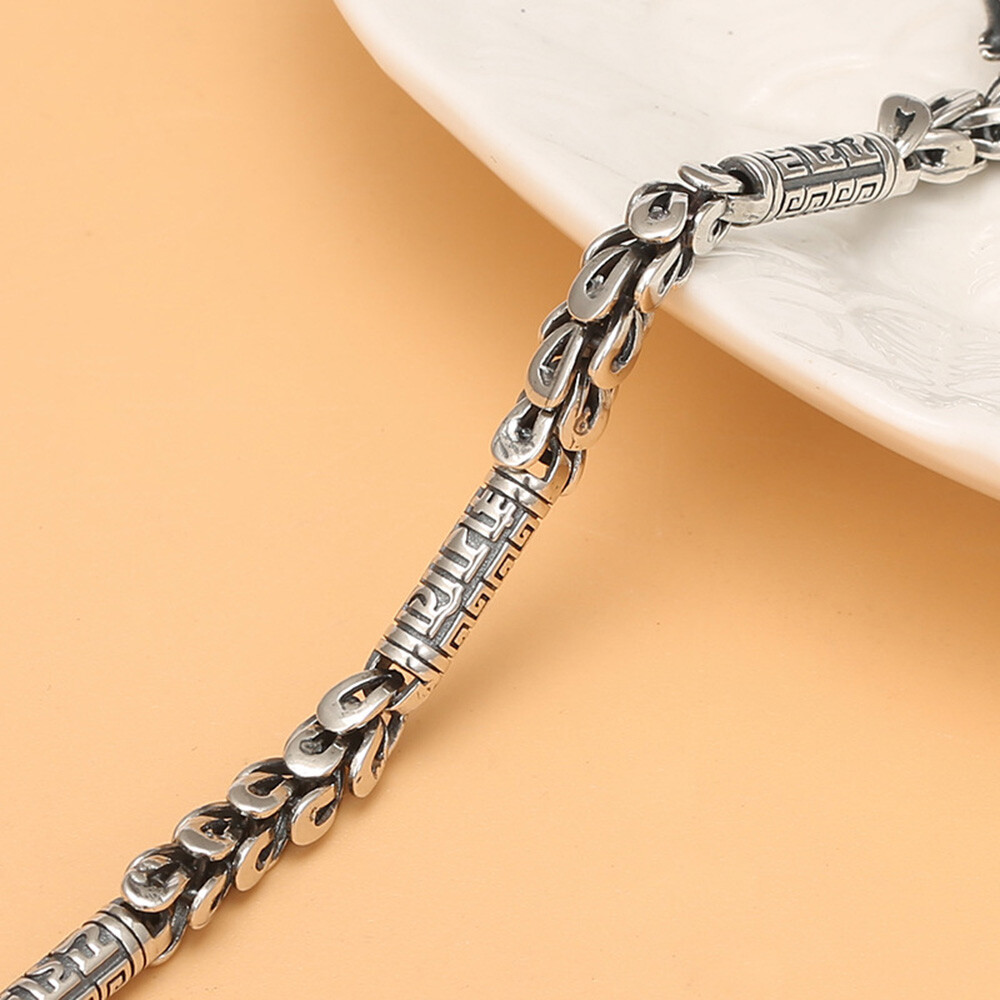 Real S925 Sterling Silver Chain 5mm Dragon Phoenix Tail Bracelet 25-26g 8.67inch