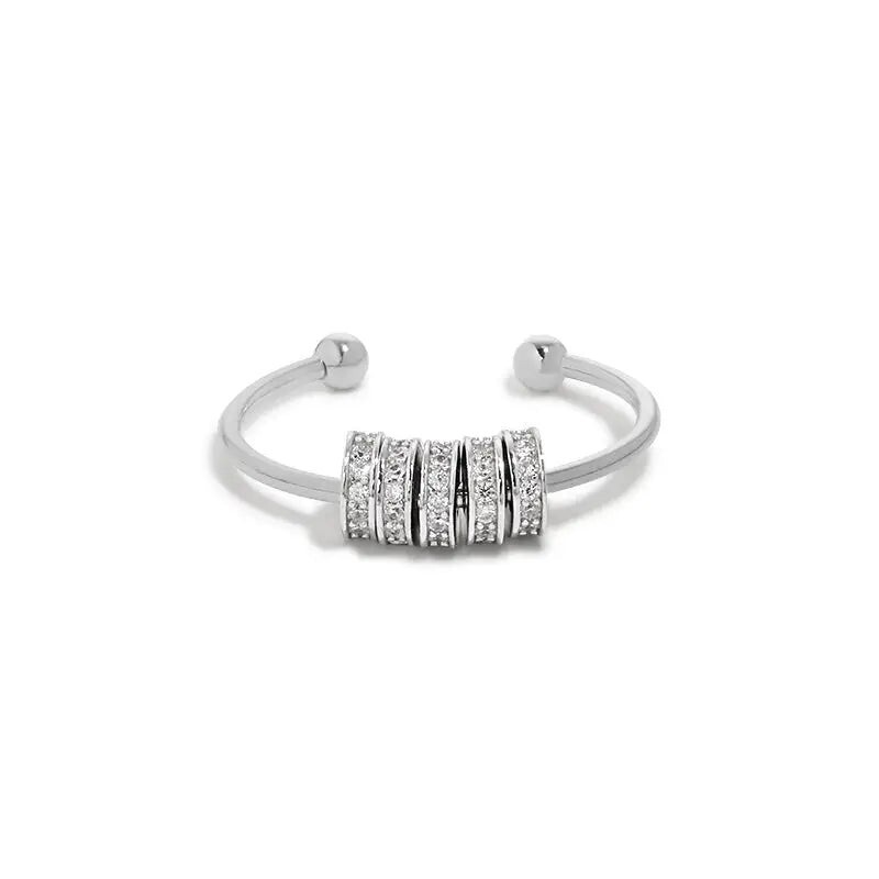 Color Rainbow Bead Fidget Spinner Ring in 925 Sterling Silver