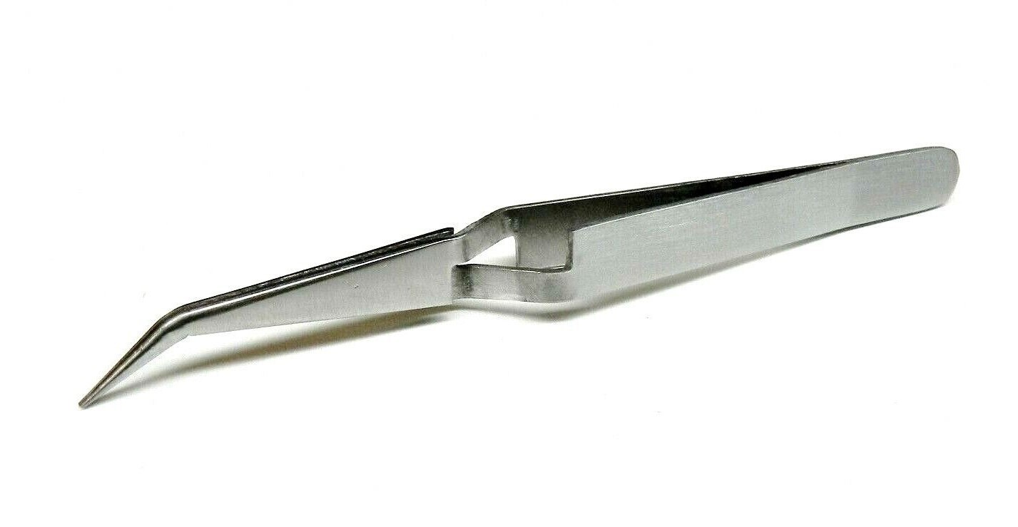 Cross Lock Tweezers Bent Tip Curved 4-1/2″ Cross Locking Soldering Tweezer
