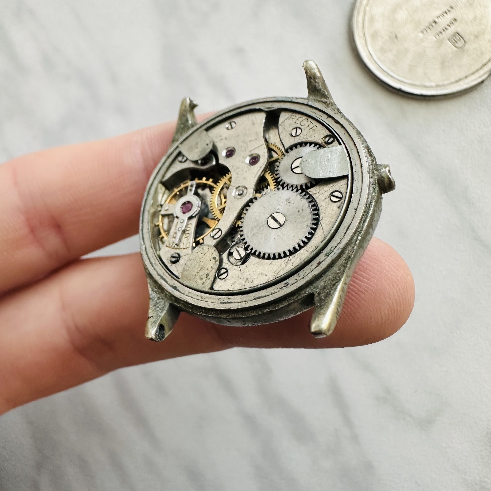 WWII RECTA no DH Military REPAIR vtg Swiss Watch ww2 40’s Mechanical Luftwaffe