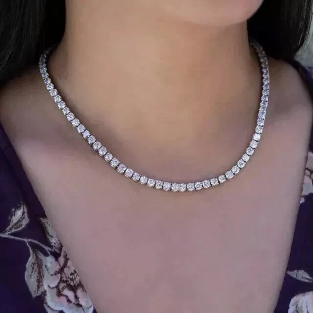 25Ct Round Cut Lab Created Diamond Women’s Tennis Necklace 14k White Gold Plated