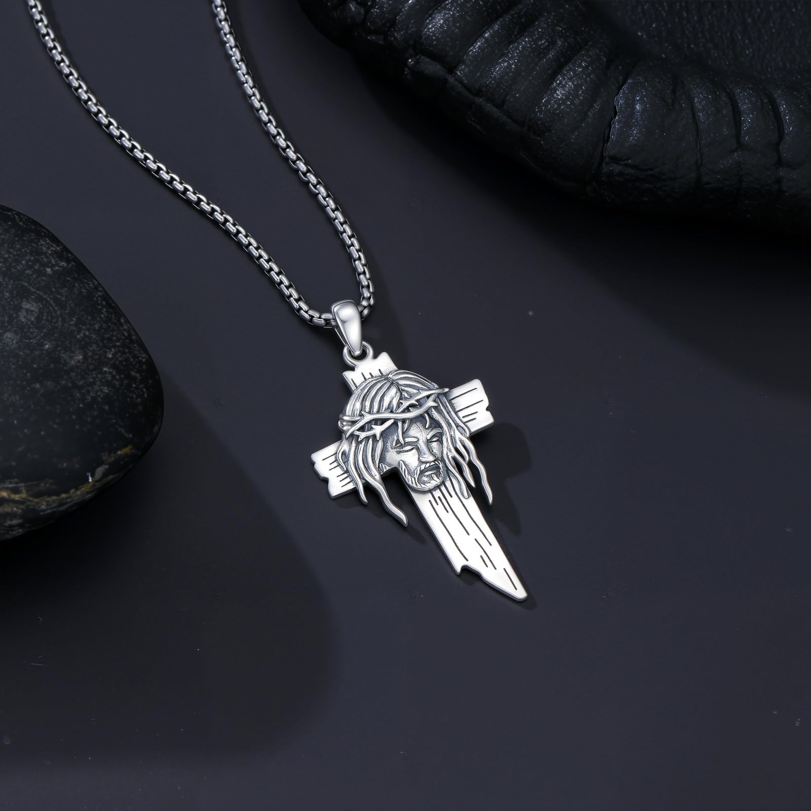 Jesus Cross Necklace 925 Sterling Silver Christian Cross Pendant Religious Je…