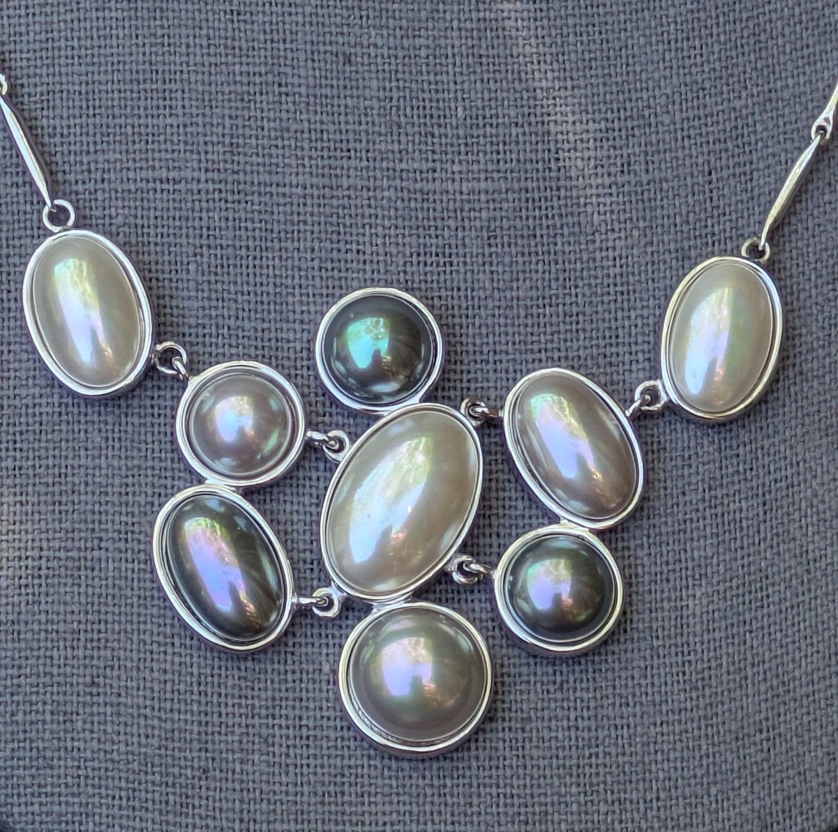 Majorica M Multicolor Faux Mabe Pearl 925 Sterling Silver Necklace 15″ – 17″ D64