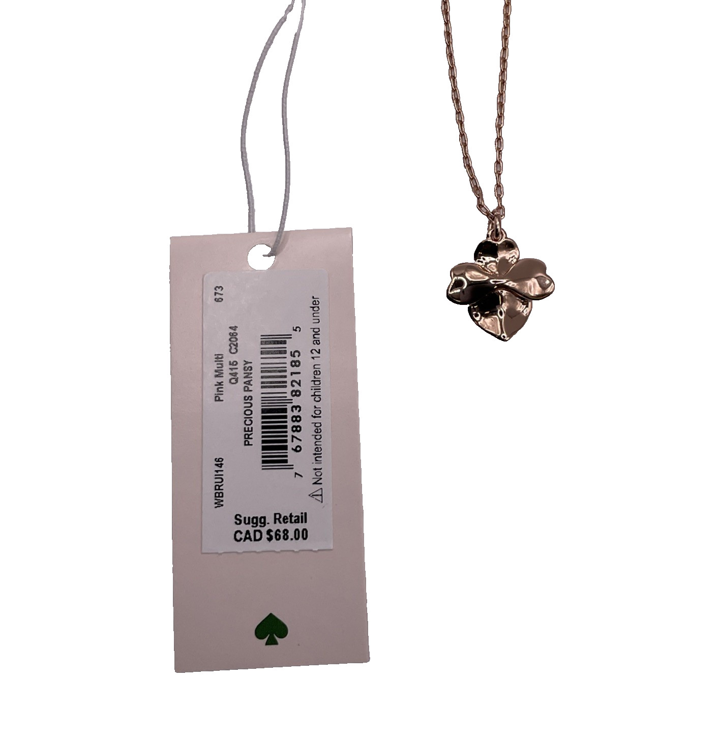 Kate Spade Precious Pansy Pink Flower Necklace Rose Gold Plated NEW Jewelry Gift