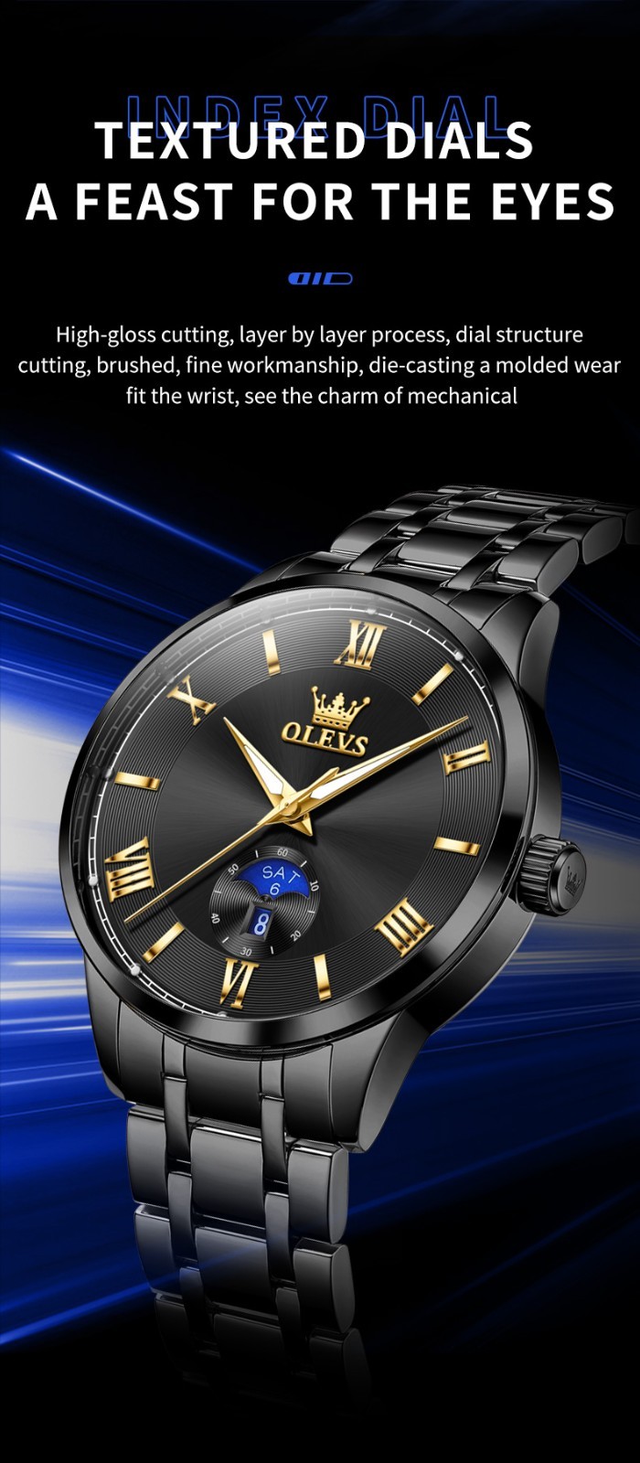 OLEVS Japan Movement Luxury Classics Male Gift Rhinestone Quartz Wristwatch 3638