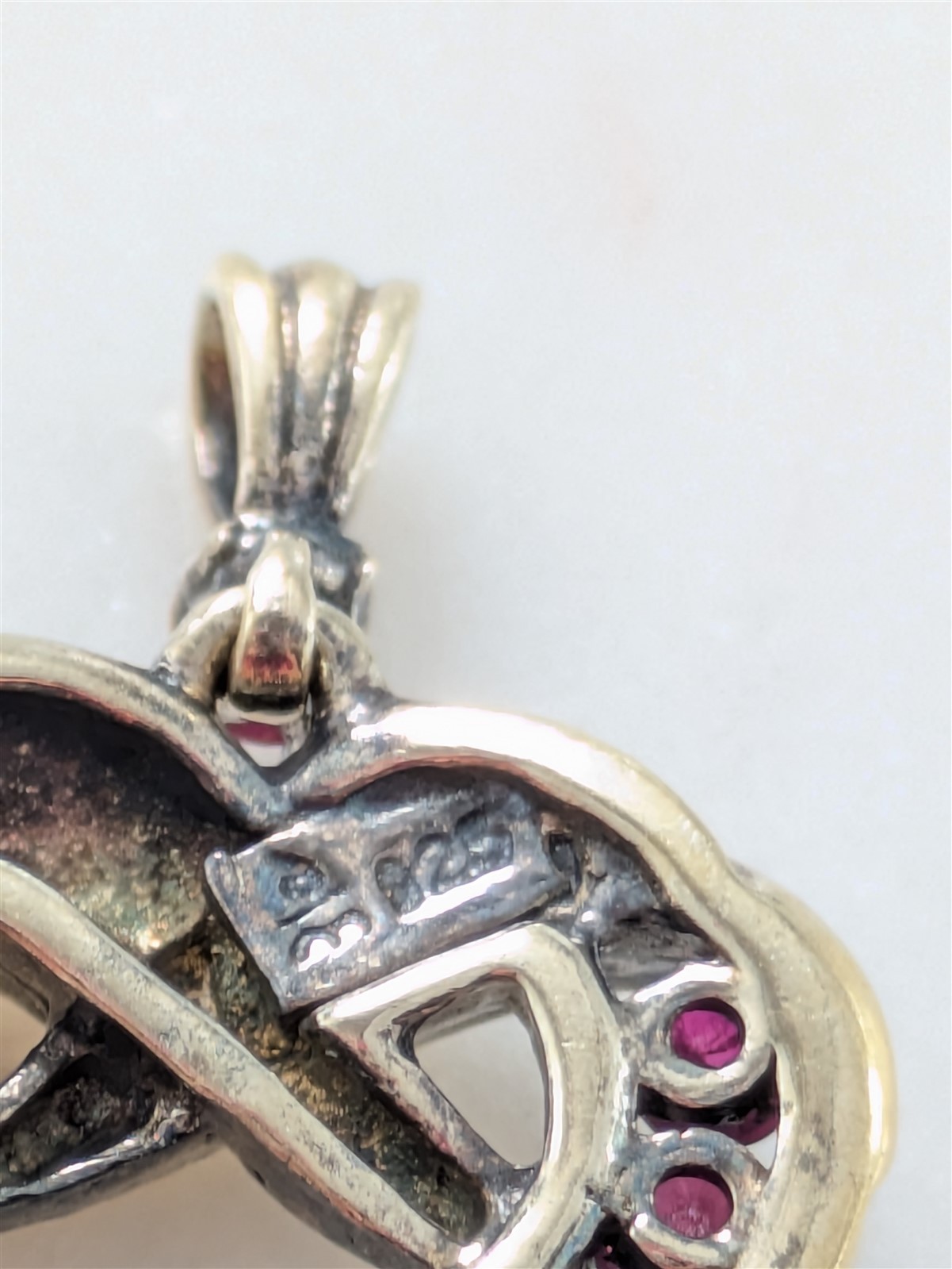 Vintage Solid Sterling Silver Gold Color Heart Pendant Red Gemstones 3 Grams