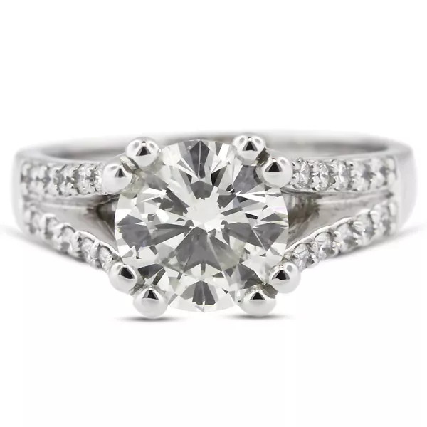 Side Stone Engagement Ring Solid 14K Gold 2.53 CT Round Lab-Grown Diamond J SI2
